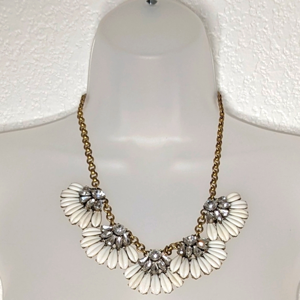 J. Crew Gold Tone and White Statement Necklace‎ with Fan Design VTG